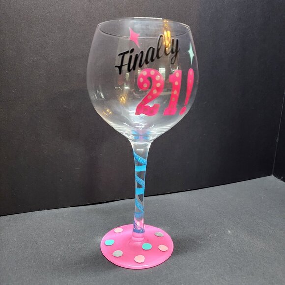 Finally 21 Birthday Wine Glass Hand Painted 15 oz Decorative 8.5'' Tall - Picture 2 of 7